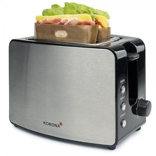 KORONA Toaster 21250 Doppelschlitztoaster Edelstahl für American Sandwichtoasts mit Toasttaschen