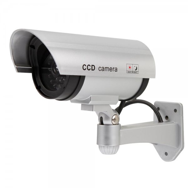 Olympia DC 400 Überwachungskamera Attrappe Dummy Kamera LED Betriebssimulation Wandmontage Silber