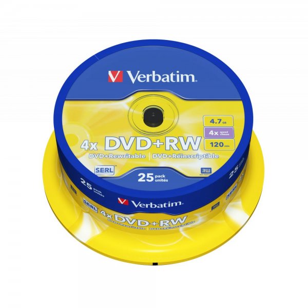 25x Verbatim DVD+RW Rohlinge 4,7GB 4x Speed Spindle 120 Minuten mattsilber