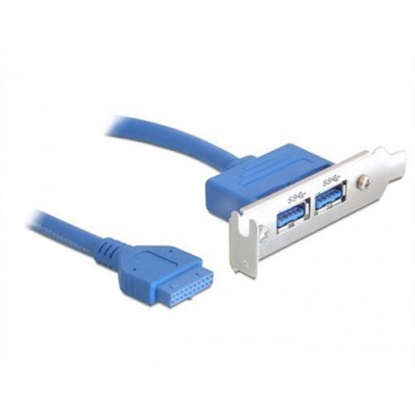 Delock Slotblech 1 x 19 Pin USB 3.0 Pfostenbuchse intern > 2 x USB 3.0 Typ-A Buchse extern Low Profi