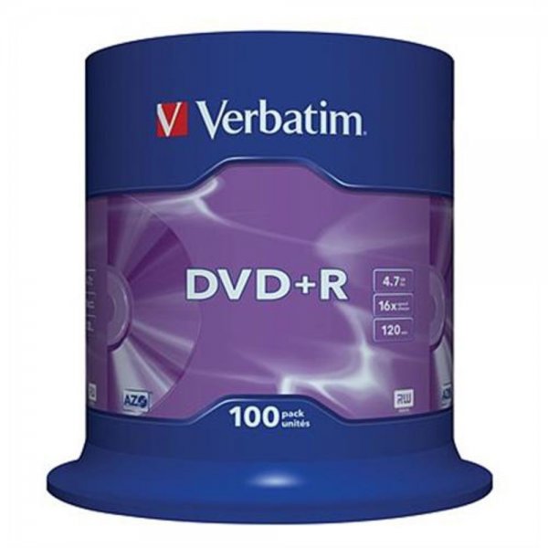 100x Verbatim DVD+R Rohlinge 4,7GB 16x Schreiben Spindel Cakebox