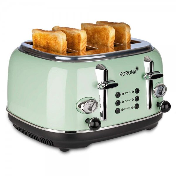 KORONA 4-Scheiben-Toaster Mint-Grün Vintage-Design Retro-Optik Brötchenaufsatz Auftaufunktion