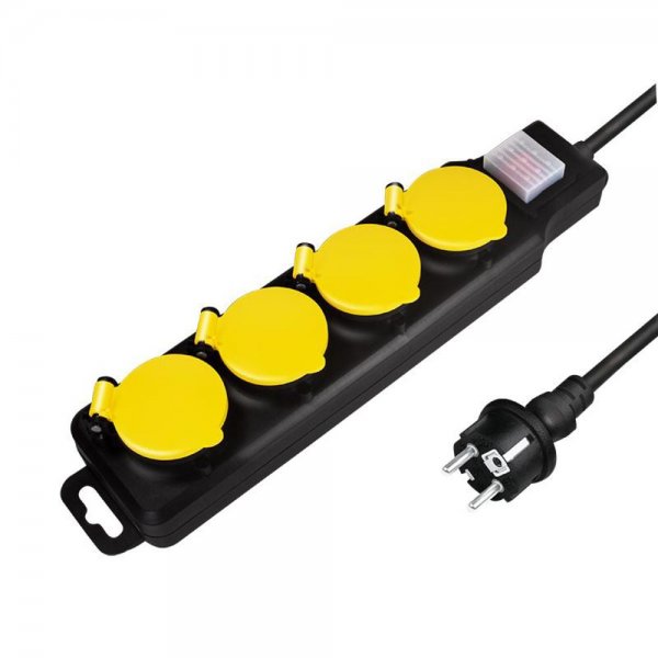 LogiLink 4-fach Steckdosenleiste mit Schalter 4x Schutzkontaktbuchse Outdoor IP44 1,5 m schwarz/gelb