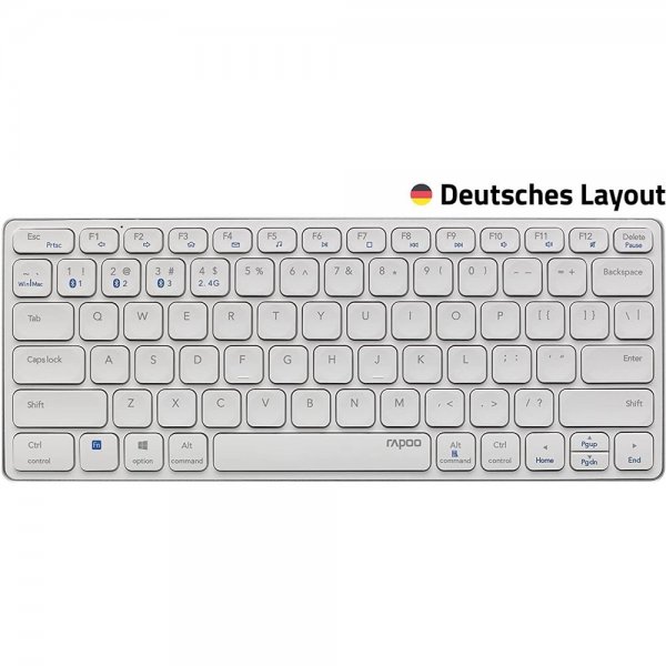 Rapoo E9600M Kabellose Tastatur Deutsches-Layout QWERTZ Weiß flaches Aluminium Design