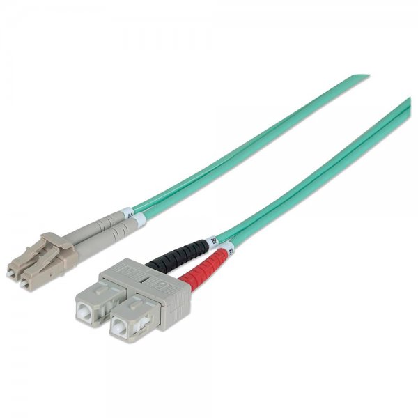 Intellinet LWL-Kabel Glasfaser LC/SC OM3 Duplex Multimode 3 m Aqua 750165