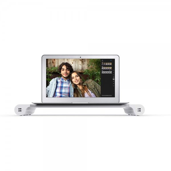 TERRATEC Spacebar Schreibtisch Monitor Ständer Mac Design 4 USB Port Standfuß Aluminium Lagerfach