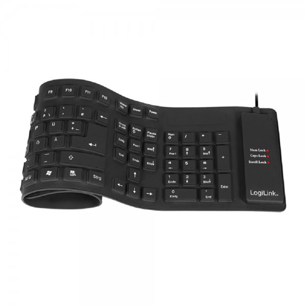 LogiLink ID0019A Tastatur Flexibel Wasserfest USB PS/2 QWERTZ-Layout schwarz