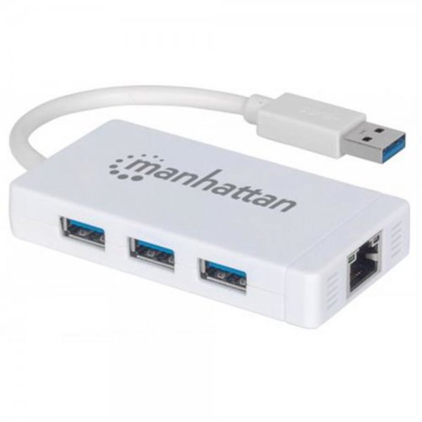 MANHATTAN 3-Port USB 3.0 Hub Gigabit Ethernet Adapter