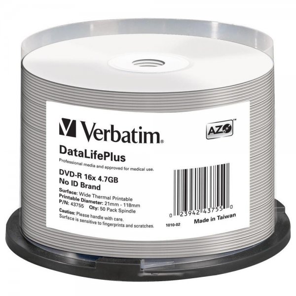 1x50 Verbatim DVD-R 4,7GB 16x white wide printable NON-ID