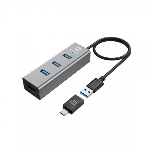 GRAUGEAR USB HUB 4x USB 3.0 Ports inkl. USB-C zu USB-A Adapter Aluminium Gehäuse