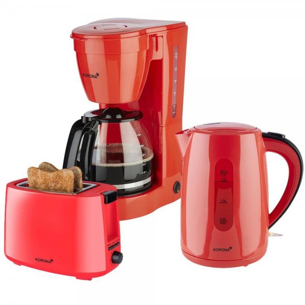 KORONA Frühstücksset Küchenset Kaffeemaschine + 2-Scheiben-Toaster + Wasserkocher Rot