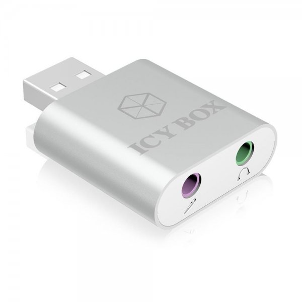 ICY BOX IB-AC527 USB zu Mikrofon und Kopfhörer Adapter silber 3,5 mm Klinke
