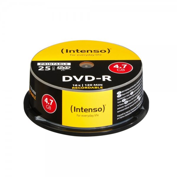 Intenso DVD-R 4,7GB/120 min. Printable bedruckbar Cakebox/Spindel mit 25 Discs Rohlinge