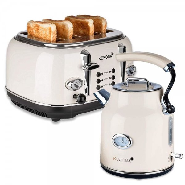 KORONA Frühstücksset Küchenset 4-Scheiben-Toaster + Wasserkocher Creme/Beige Vintage Retro Design