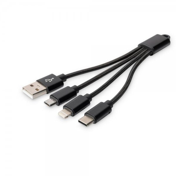 DIGITUS 3-in-1 Ladekabel USB-A Lightning Micro-USB USB-Type-C schwarz