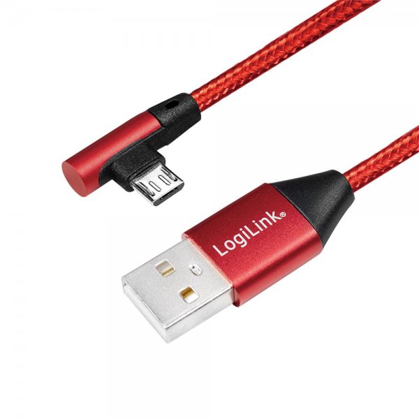 LogiLink CU0149 USB 2.0-Kabel, USB-A/M zu Micro-USB/M (90°), Stoff, Metall, rot, 0,3m