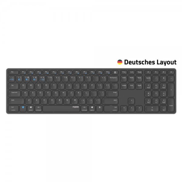 Rapoo Kabellose Multimodus Tastatur E9800M deutsches QWERTZ Layout dunkelgrau Bluetooth USB 3.0