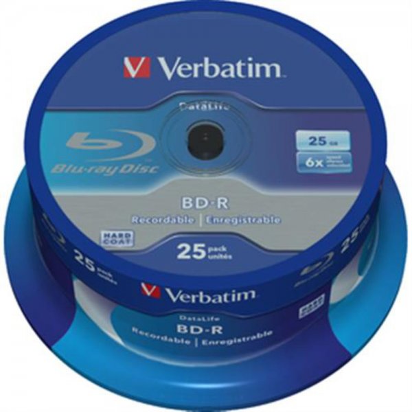 1x25 Verbatim BD-R Blu-Ray 25GB 6x Speed Datalife No-ID Cakebox