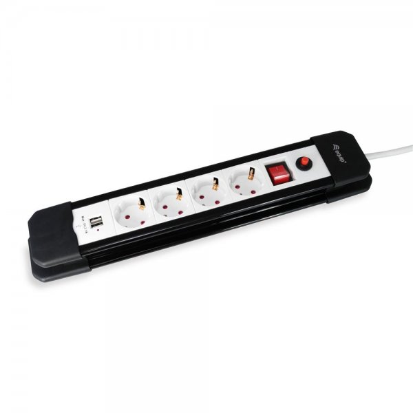 Equip 4fach Verteiler, AN/AUS Schalter, 2fach USB, 230V, schwarz