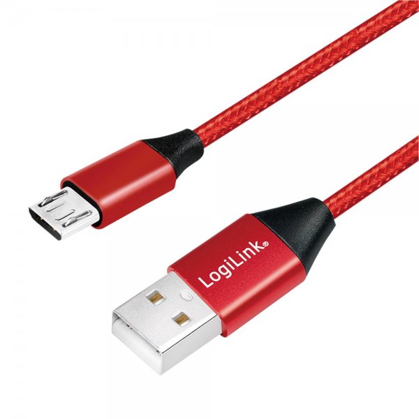 LogiLink CU0151 USB 2.0-Kabel, USB-A/M zu Micro-USB/M, Stoff, Metall, rot, 0,3 m