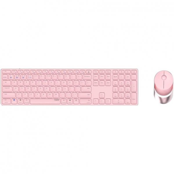 Rapoo 9850M kabelloses Tastatur-Maus Set Pink flaches Aluminium Design DE-Layout QWERTZ