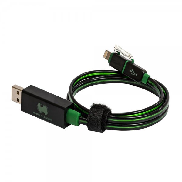RealPower LED floating cable 2in1 green Datenkabel Ladekabel Micro-USB Lightning Grün Leuchtkabel