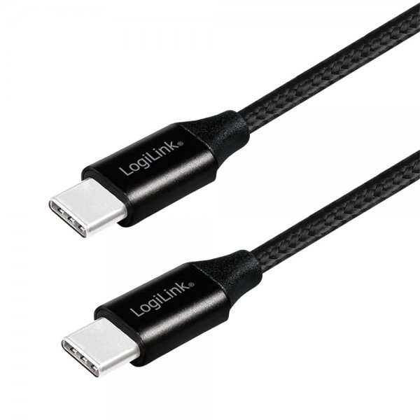 LogiLink CU0154 USB 2.0 Type-C Kabel, C/M zu USB-C/M, Metall, Stoff, schwarz, 1 m