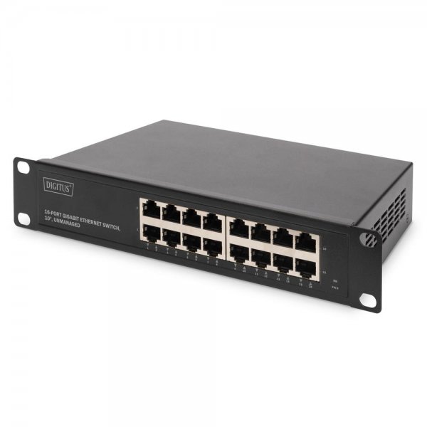 DIGITUS 16-Port 10 Zoll Gigabit Ethernet Switch unmanaged für 10" Wandgehäuse