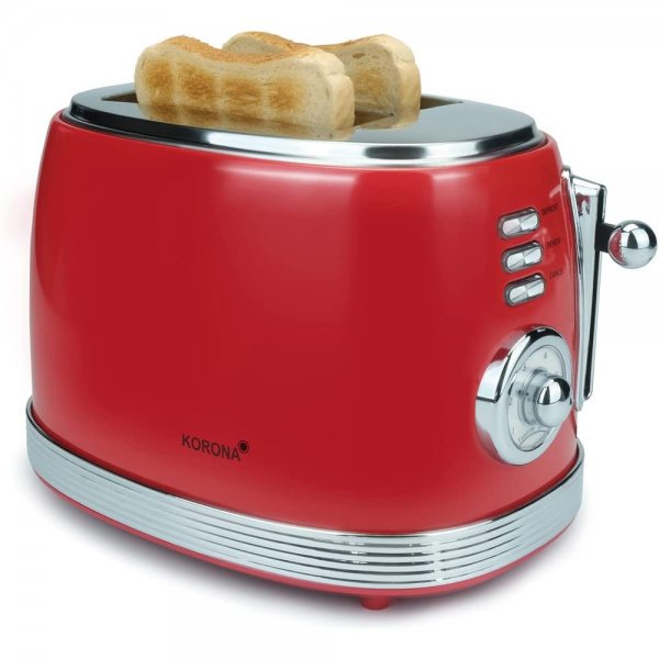 KORONA Retro Toaster rot / Chrom analoge Röstgradanzeige 6 Bräunungsstufen Vintage Design Brötchenaufsatz