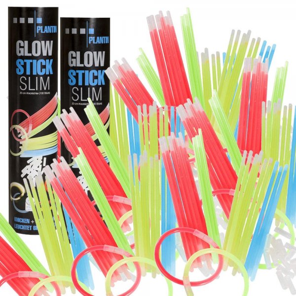 PLANTIN Glow Stick Slim 20cm Knicklichter 200St. XXL Pack farbig Leuchtstick Party Leuchtstab