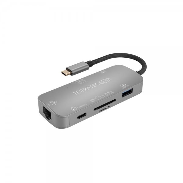 TERRATEC CONNECT C8 Type-C Adapter USB-C PD HDMI 4k 2x USB3.0 Card Reader Kartenleser RJ45 Netzwerk