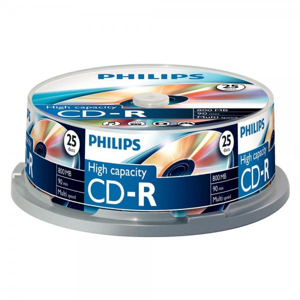 Philips CD-R Rohlinge 25er Spindel Cakebox 800MB 90min Multispeed # CR8D8NB25/00