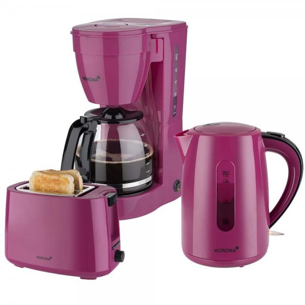 KORONA Frühstücksset Küchenset Kaffeemaschine + 2-Scheiben-Toaster + Wasserkocher Beere Violett