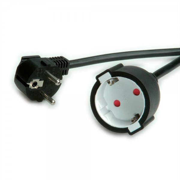 VALUE Verlängerungskabel 230VAC schwarz 5 m Stromkabel mit Schutzkontakt-Stecker