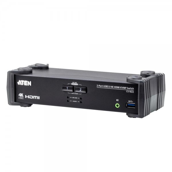 ATEN CS1822 2-Port USB 3.0 4K HDMI KVMP Switch mit Audio Mixer Modus Schwarz
