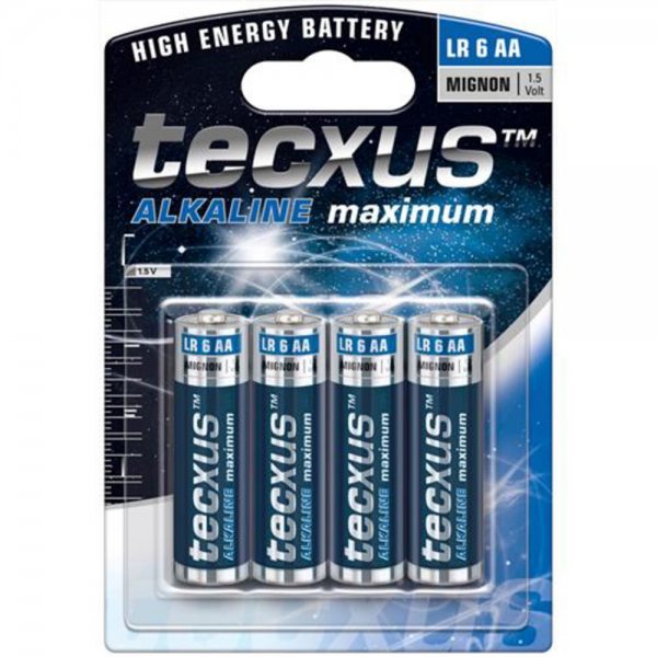 Tecxus 11009 LR 6 Batterie Alkali Mignon AA 4er Blister 7 Jahre lagerfähig 1,5 V