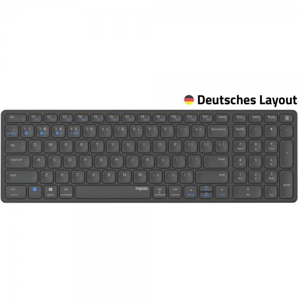 Rapoo E9700M Kabellose Tastatur Deutsches-Layout QWERTZ Dunkelgrau flaches Aluminium Design