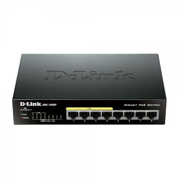 D-Link DGS-1008P 8-Port Gigabit PoE Unmanaged Desktop Switch Power over Ethernet