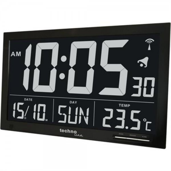 Technoline WS 8007 Funk Wanduhr mit Jumbo LCD Uhr große Anzeige Datum Temperatur