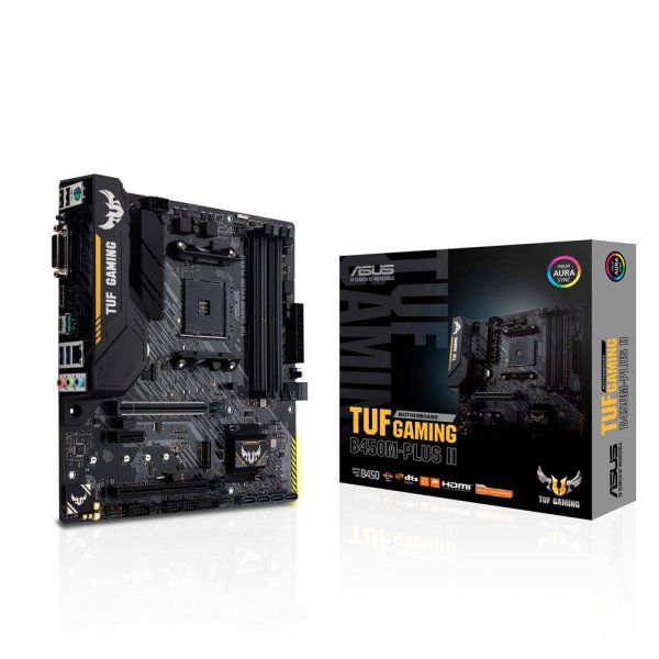 Asus TUF Gaming B450M-Plus II Mainboard Sockel AM4 mATX AMD Ryzen DDR4-Speicher M.2 USB 3.1 Gen1+ Gen2 Aura Sync Ai Noise Cancelling Mikrofon