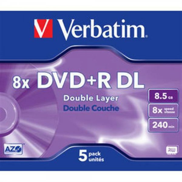 5x Verbatim DVD+R DL Double Layer Rohlinge 8,5GB 8x Schreiben Jewel Case