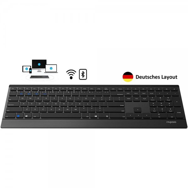 Rapoo E9500M kabellose Tastatur Bluetooth und 2.4 GHz Wireless Verbindung schwarz