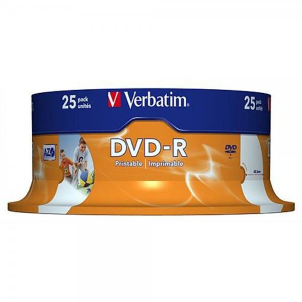 25x Verbatim DVD-R Rohlinge 4,7GB 16x Schreiben bedruckbar Spindel Cakebox