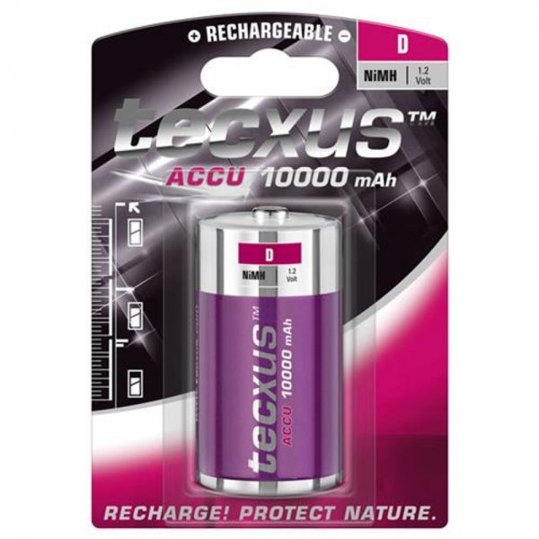 Tecxus 23741 Akku Batterie NiMh Mono D 1,2V 10000 mAh 1er Blister aufladbar