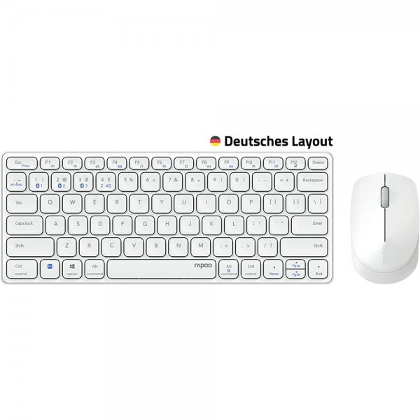 Rapoo 9600M Kabelloses Tastatur-Maus Set Deutsches-Layout QWERTZ Weiß flaches Aluminium Design