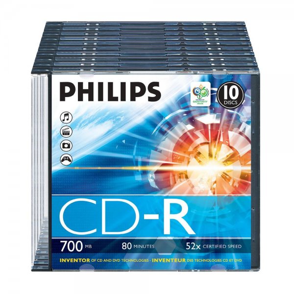 PHILIPS 10x CD-R Rohlinge 700MB/80Min Geschw. 52x Slimcase CR7D5NS10/00