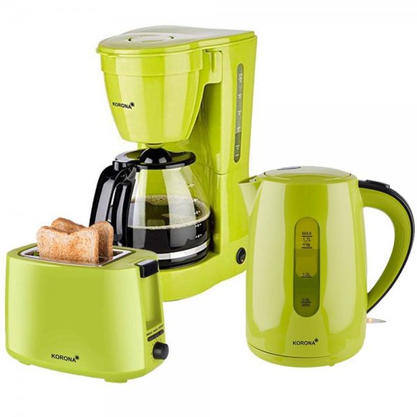 KORONA Frühstücksset Küchenset Kaffeemaschine + 2-Scheiben-Toaster + Wasserkocher Grün