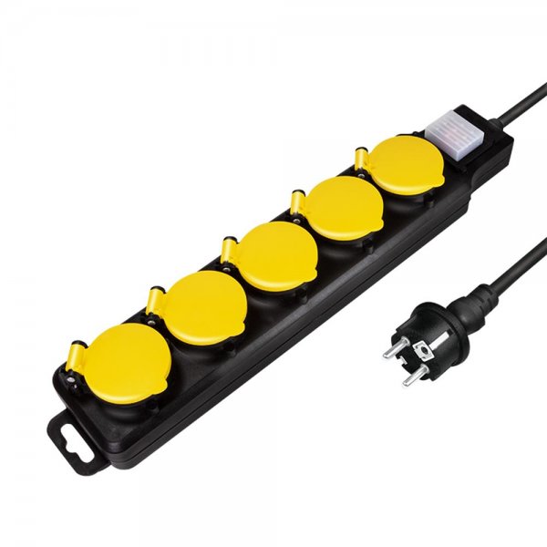 LogiLink Steckdosenleiste 5-fach mit Schalter 5x CEE 7/3 Outdoor 1,5 m schwarz/gelb