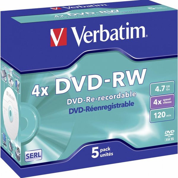 5x Verbatim DVD-RW Rohlinge 4,7GB 4x Schreiben Jewel Case