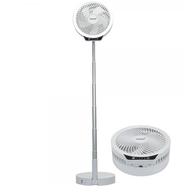 KORONA Standventilator mit Akku 81010 Faltbar beleuchtet tragbar Akku Ventilator Tischventilator LED Ringlicht 3 Geschwindigkeitsstufen Touch USB leicht